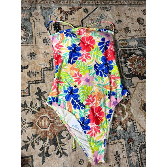 Oneill Tropical One piece Square open back NWT Colorful Swimsuit Floral Bikini - Picture 1 of 9